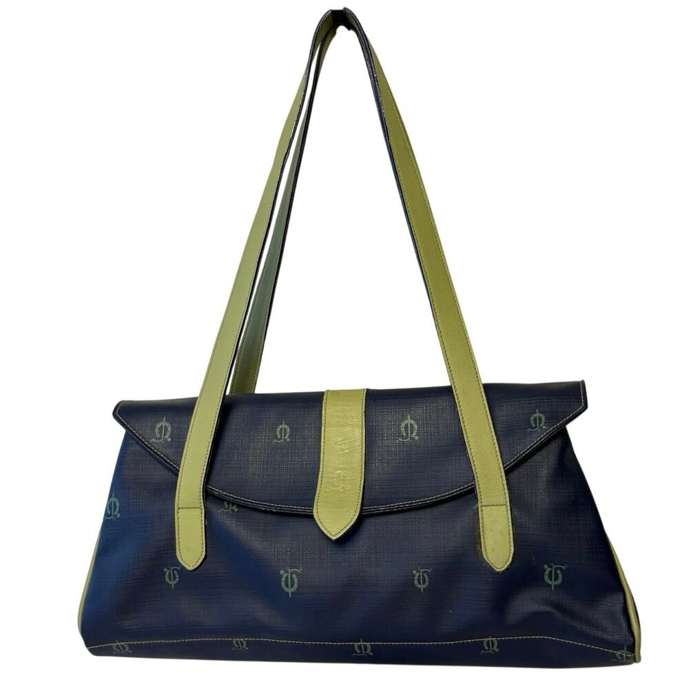 Vintage El Caballo Equestrian Monogram Shoulder Bag Navy Green Preppy